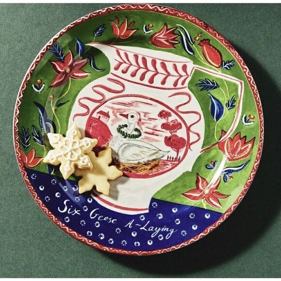Anthropologie Emily Maude Twelve 12 Days Christmas Plate 6 Geese a Laying NEW - Picture 1 of 3